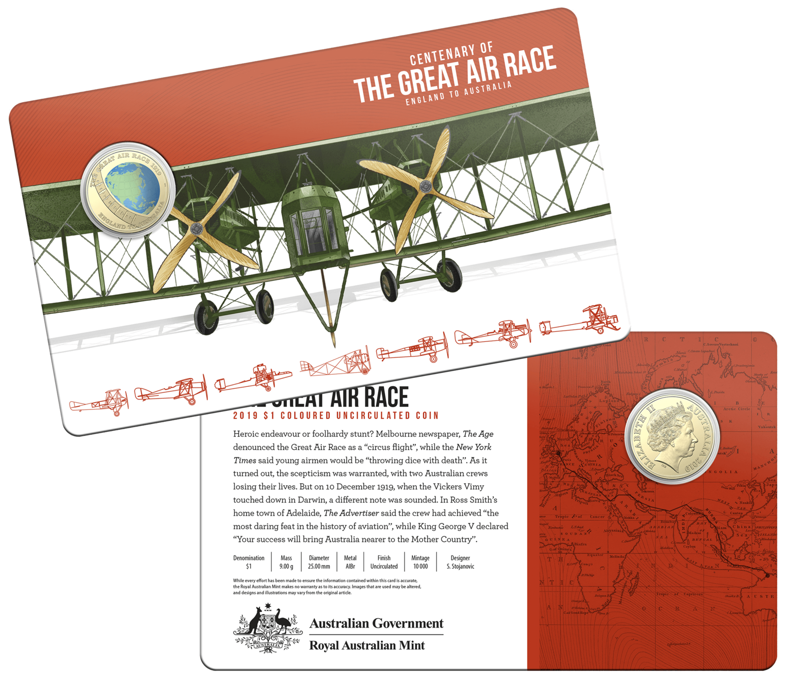2019 $1 Centenary of England to Australia Air Race 8 Coin Tinned Set