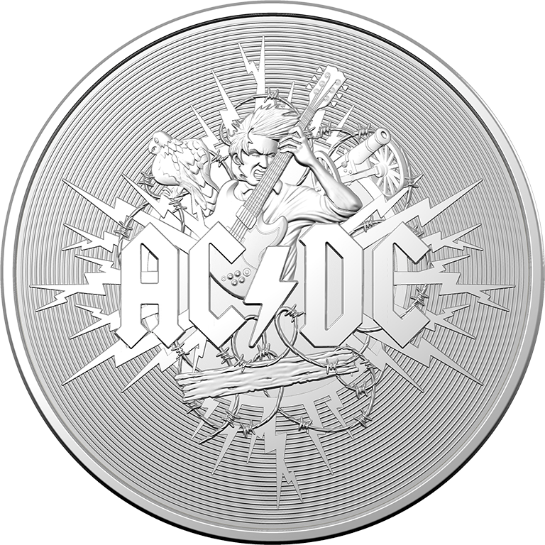 2021 $1 AC/DC Silver Frosted UNC Coin