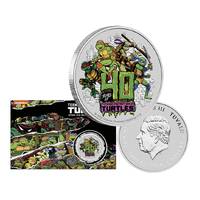2024 $1 40th Anniversary of Teenage Mutant Ninja Turtles 1oz Silver Coloured Coin In Card