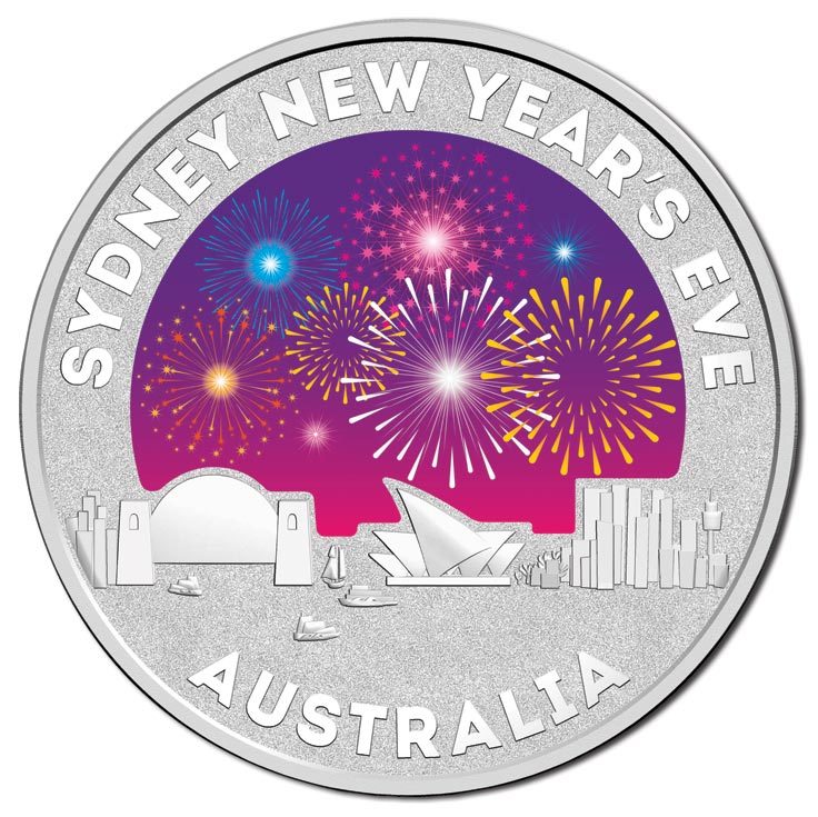 2015 $1 Sydney New Year's Eve Fireworks Frosted Silver Coin