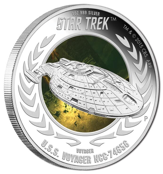 2015 TVD$1 Star Trek Captain Janeway & U.S.S. Voyager 1oz Silver Coin Set