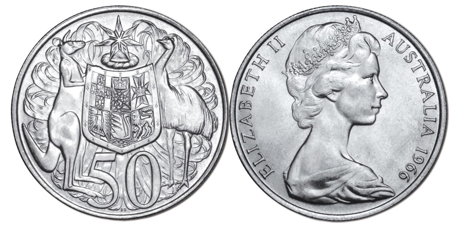 IN PRESENTATION CARD //e 1966 50c AUSTRALIAN ROUND SILVER COIN