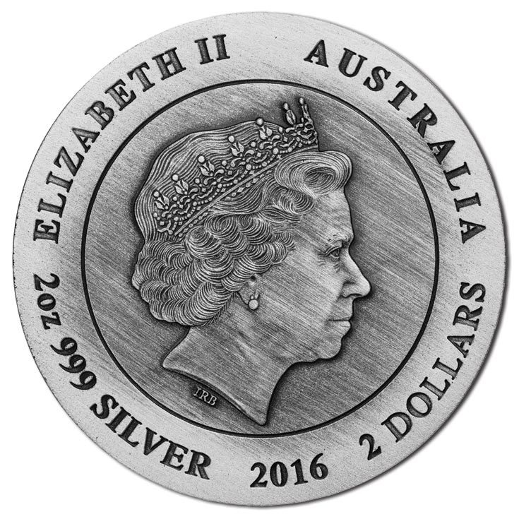 2016 $2 Kangaroo 2oz High Relief Silver Antique