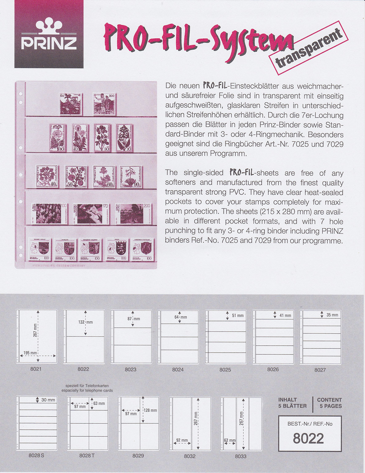Prinz Pro Fil 2 Pocket Album Pages 5 Pack