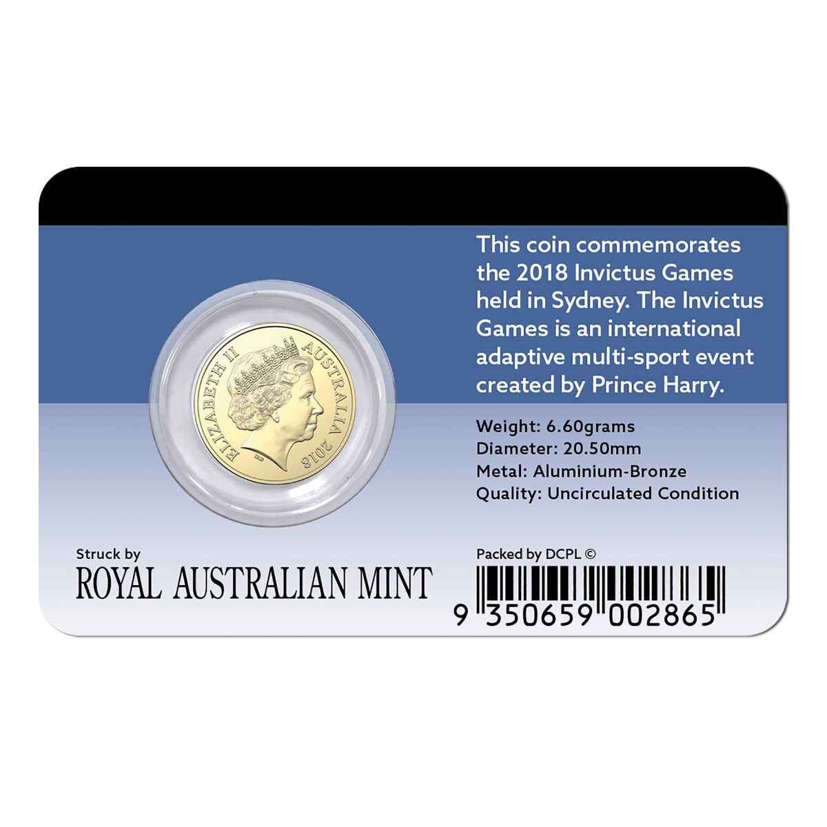2018 $2 Invictus Games Card Unc Coin