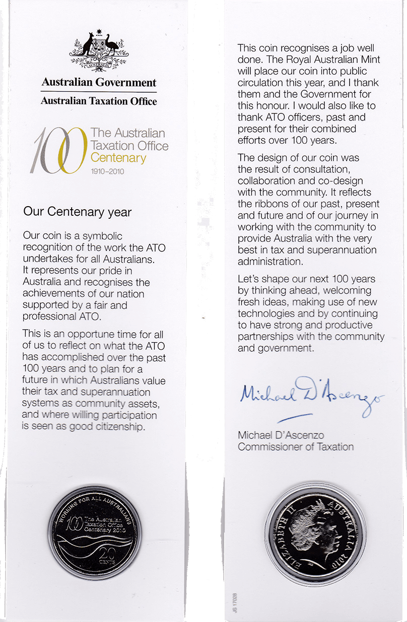 2010 20c The Australian Taxation Office Centenary