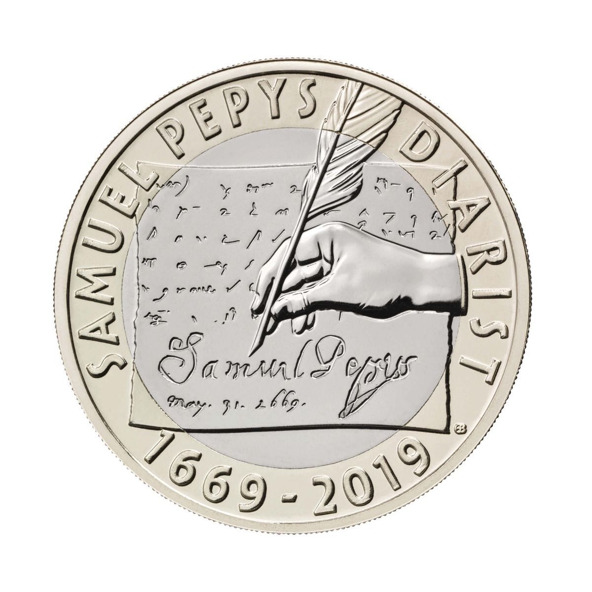 2019 £2 Samuel Pepy's Last Diary Entry Brilliant Unc Coin