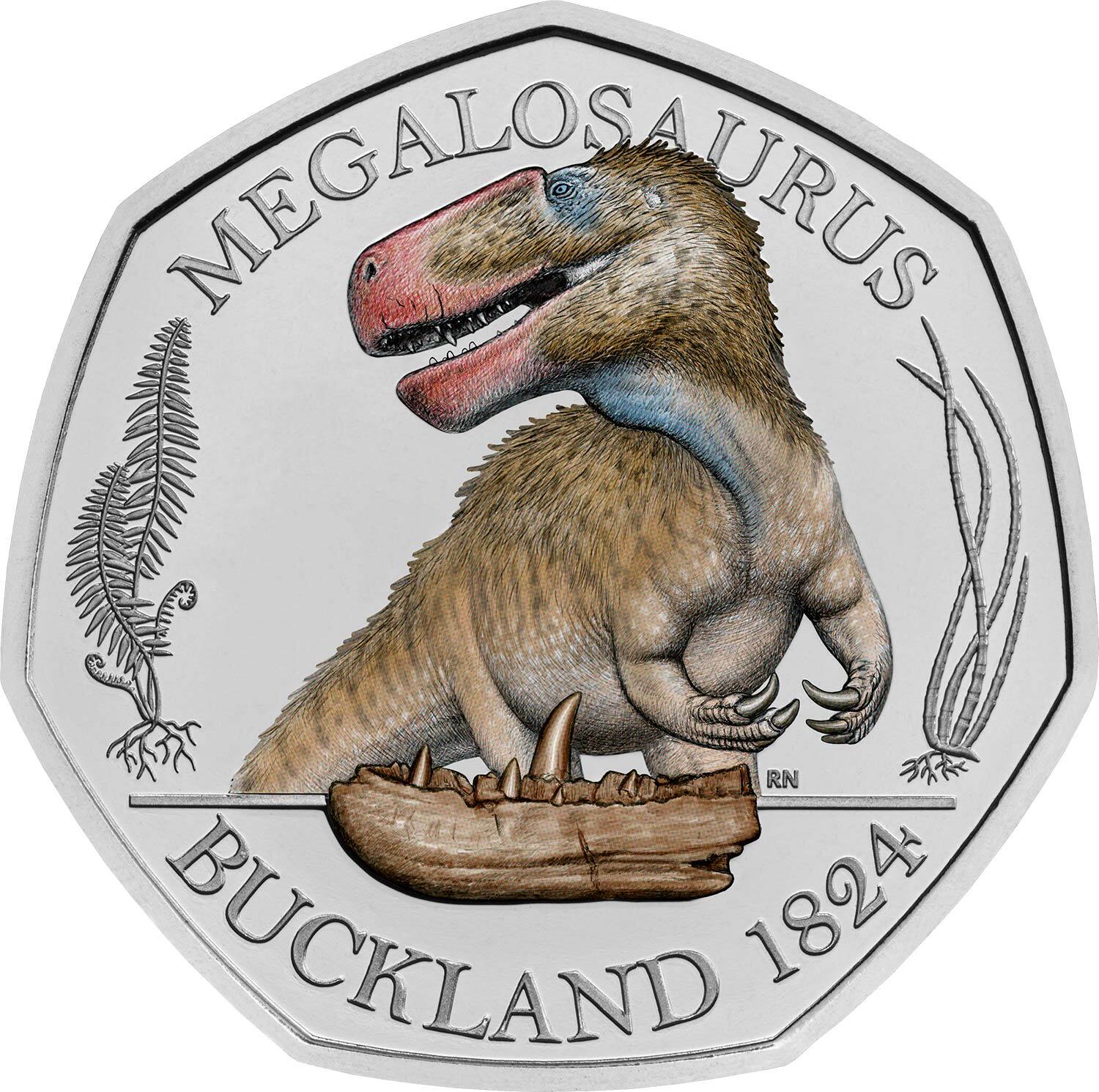 2020 50p Dinosauria - Megalosaurus Coloured BU Coin