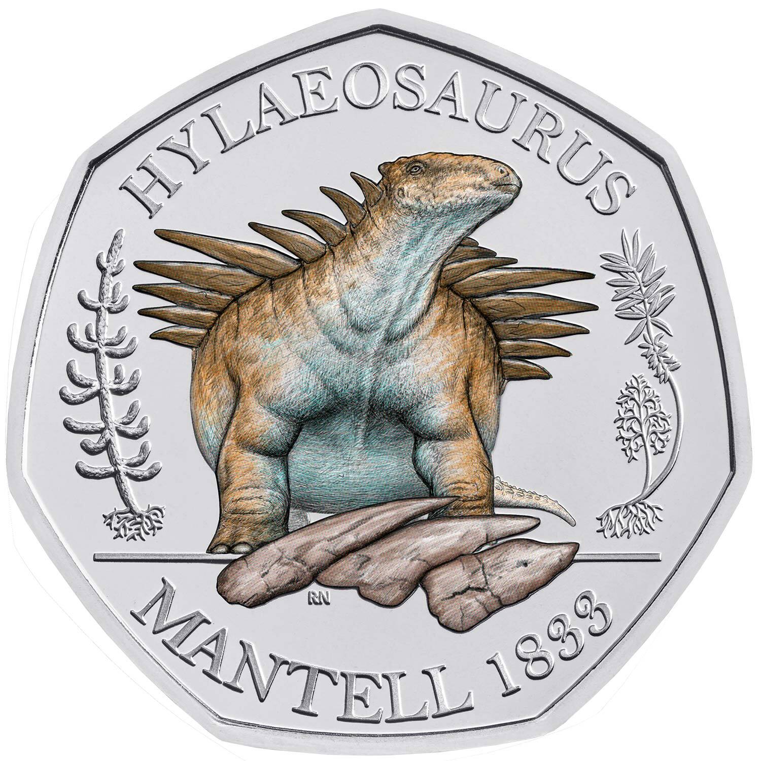 2020 50p Dinosauria - Hylaeosaurus Coloured BU Coin