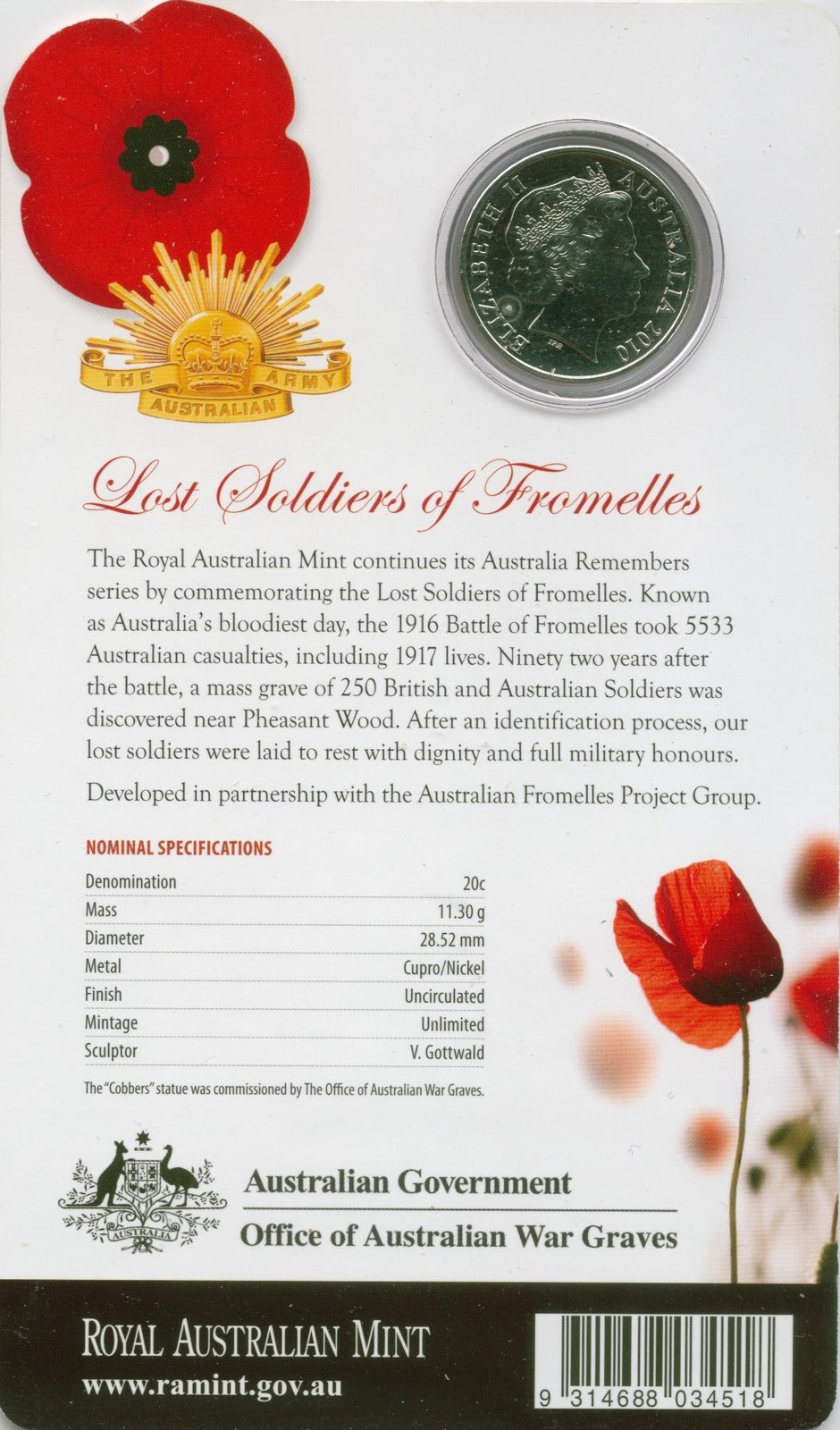 2010 20c Australia Remembers  Fromelles