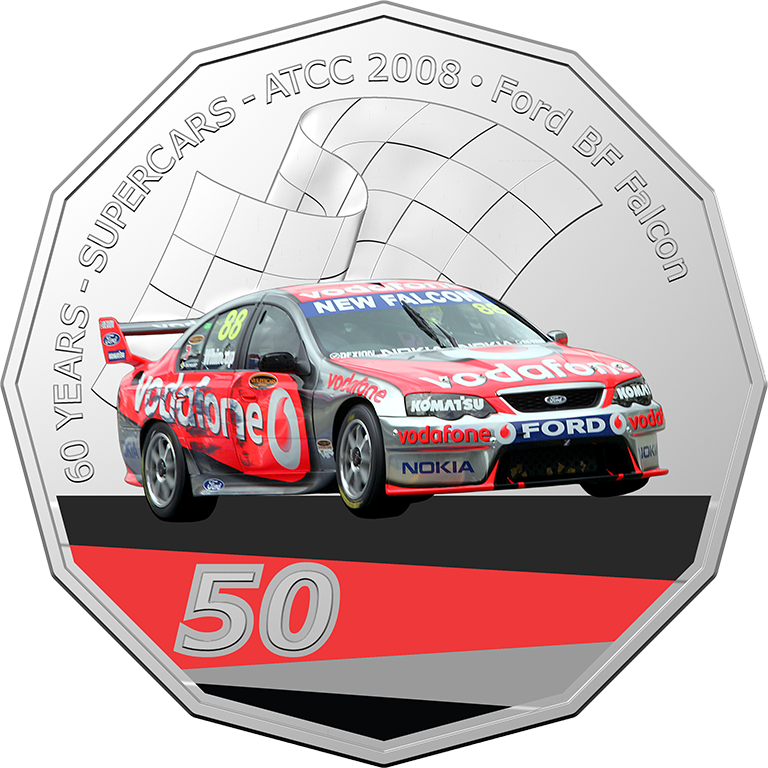 2020 50c 60 Years of Australian Touring Car Champians Ford BF Falcon UNC Coin