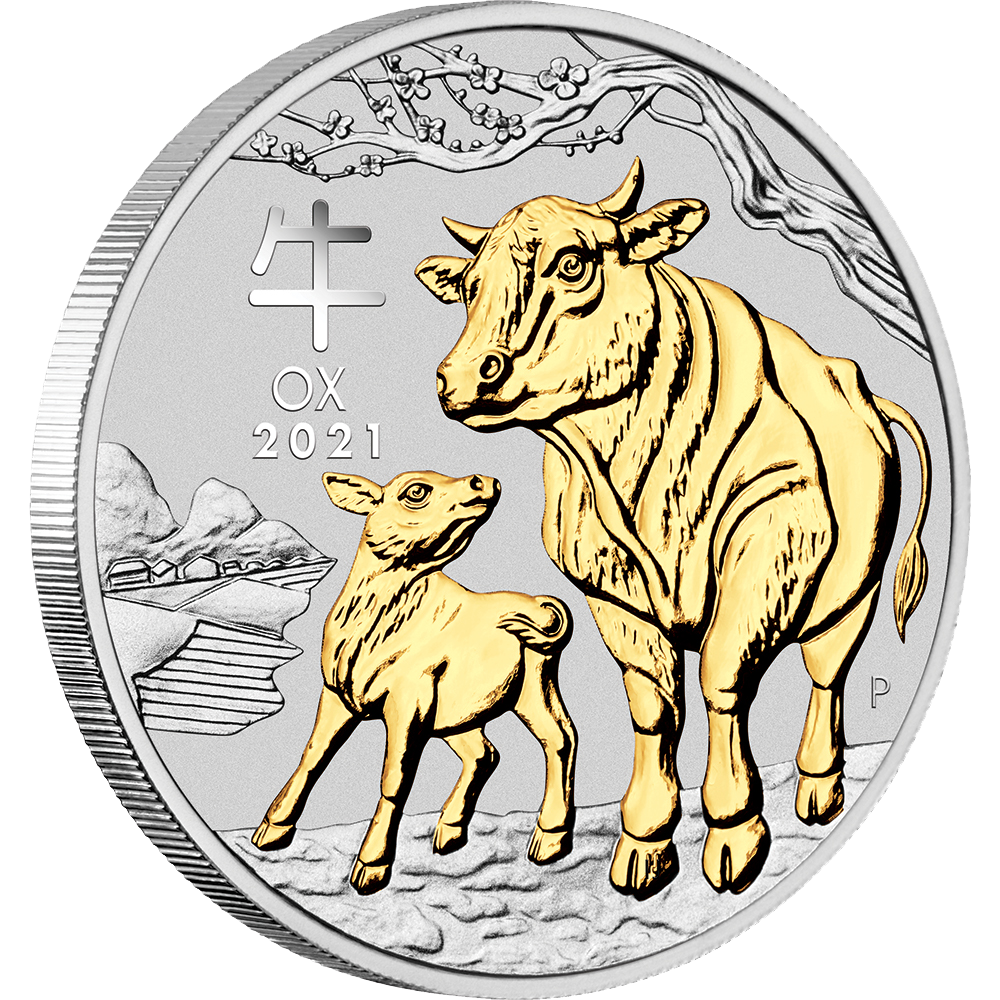 2021 $1 Year of the Ox 1oz Gilded Silver Coin
