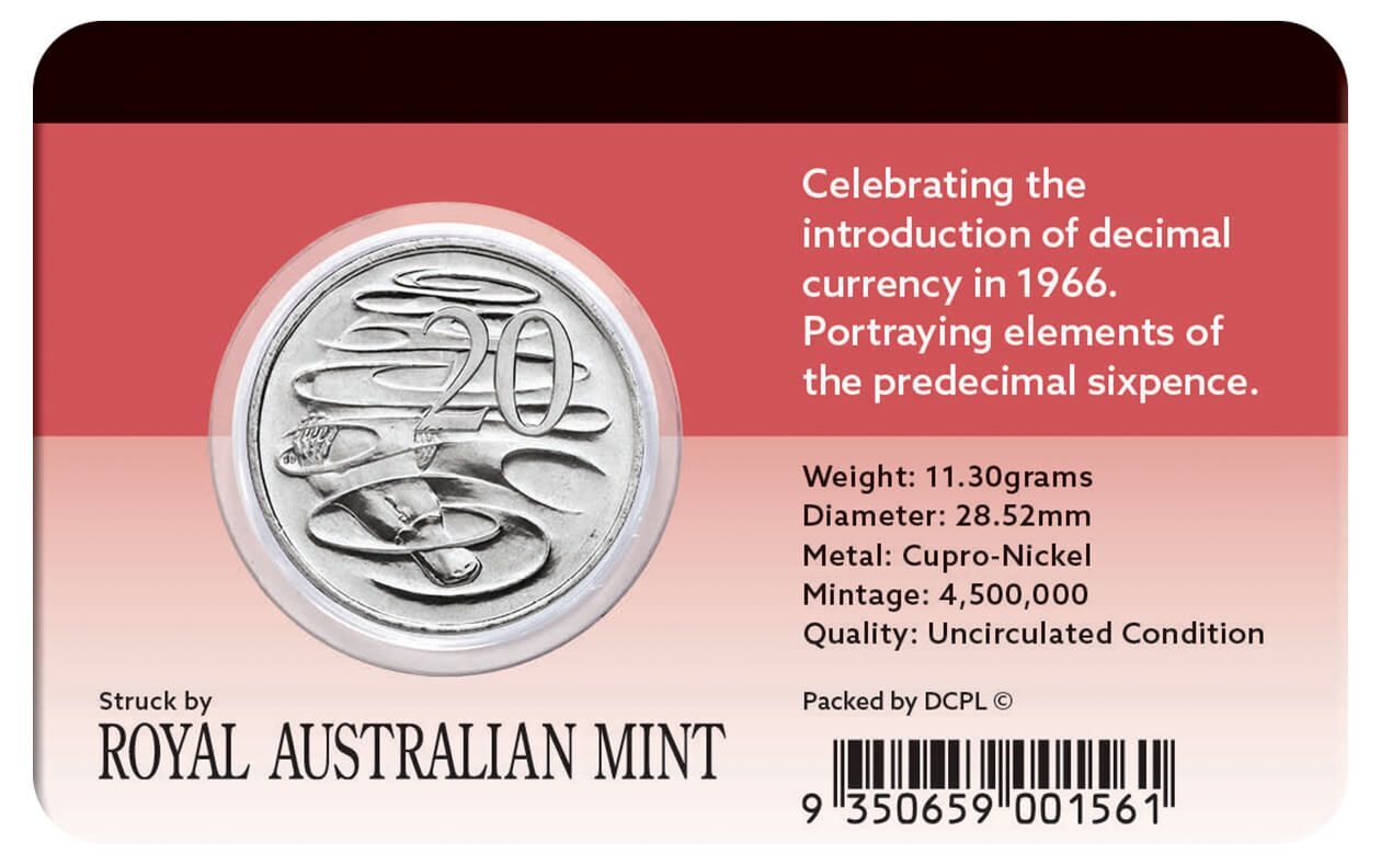 2016 20c 50th Anniversary Decimal Currency Carded UNC Coin