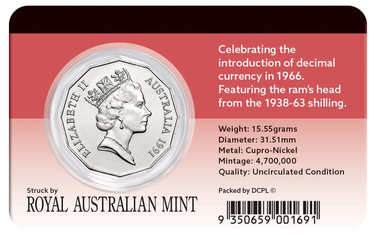 1991 50c 25th Anniversary of Decimal Currency UNC Coin Pack