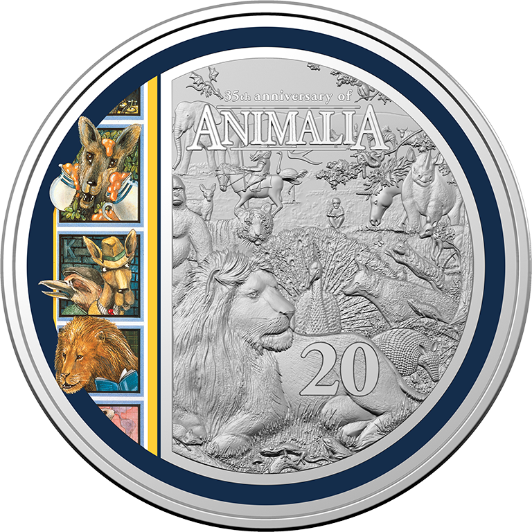 2021 20c Animalia 35th Anniversary Coloured UNC Coin with Book