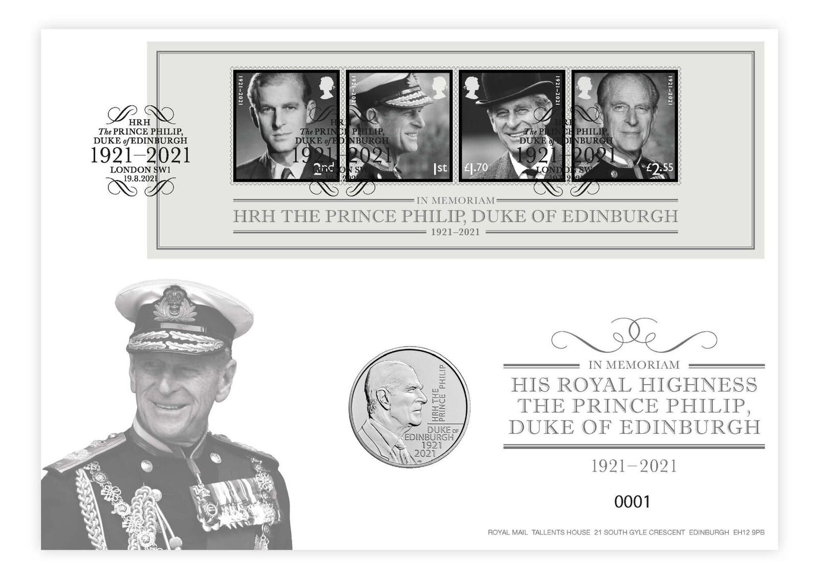 2021 In Memoriam, HRH The Duke of Edinburgh £5 UNC Coin Cover