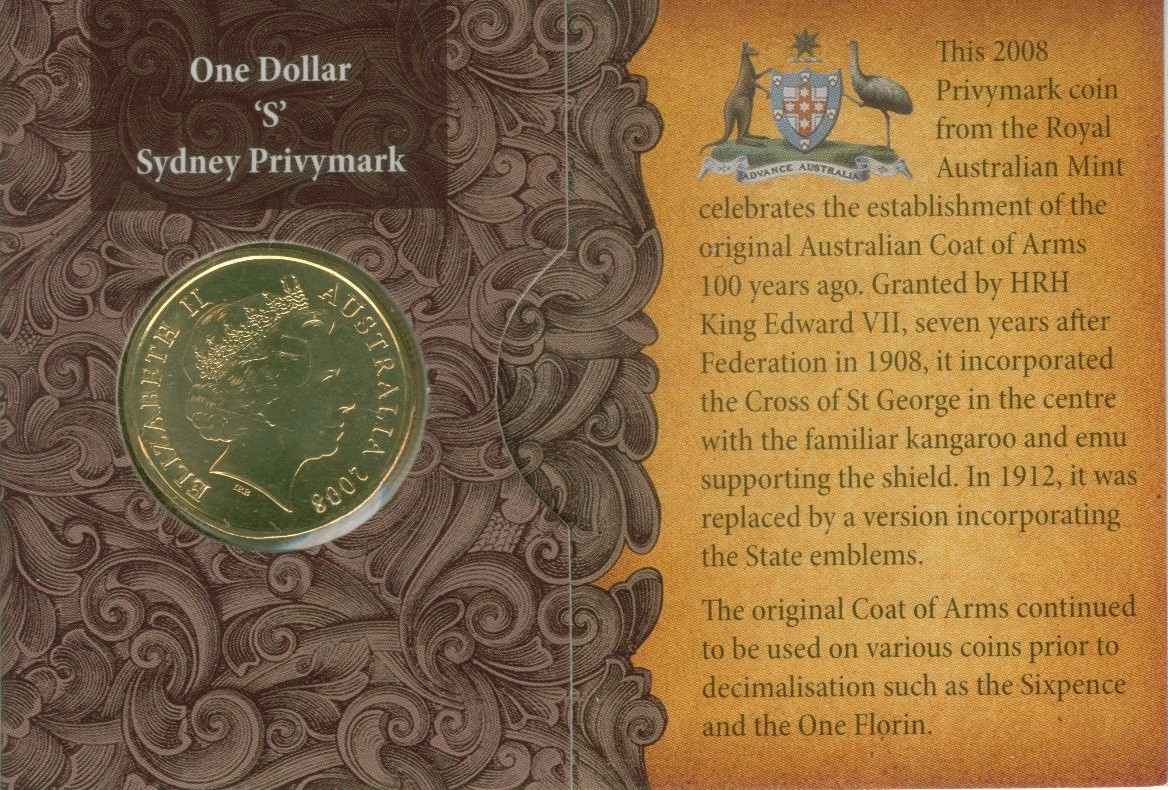 2008 $1 Coat of Arms 'S' Sydney Show