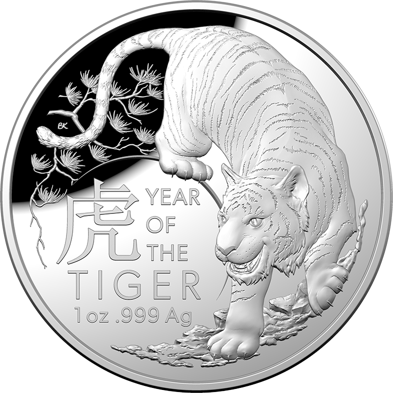 2022 $5 Year of the Tiger Silver Proof Domed Coin