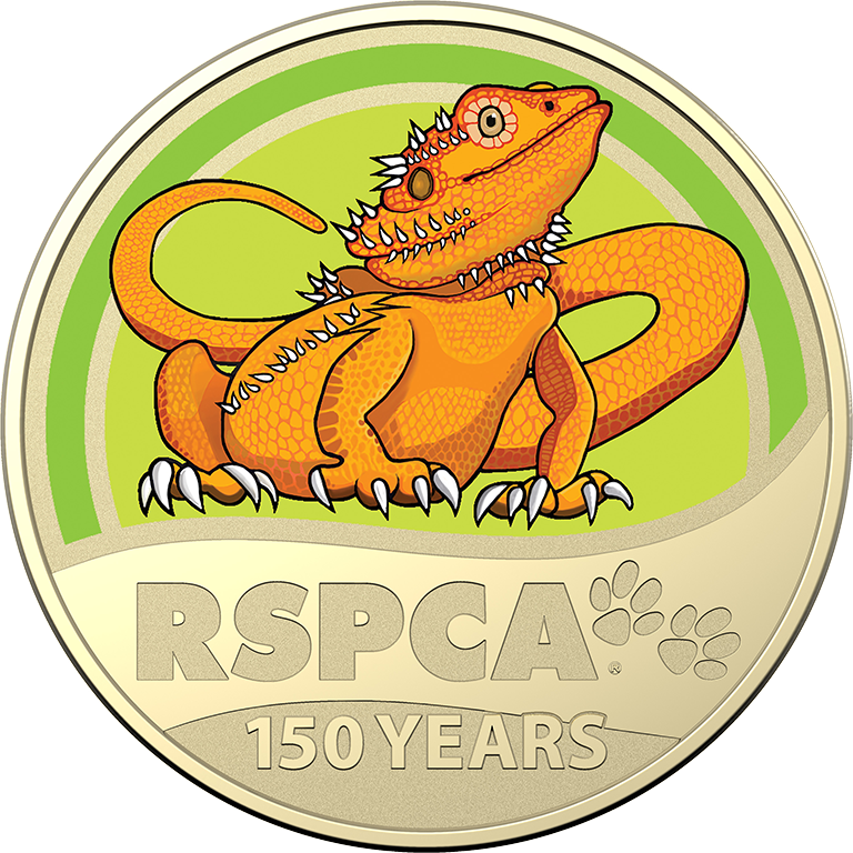 2021 $1 150th Anniversary of the RSPCA Aust. UNC Lizard Coloured Coin