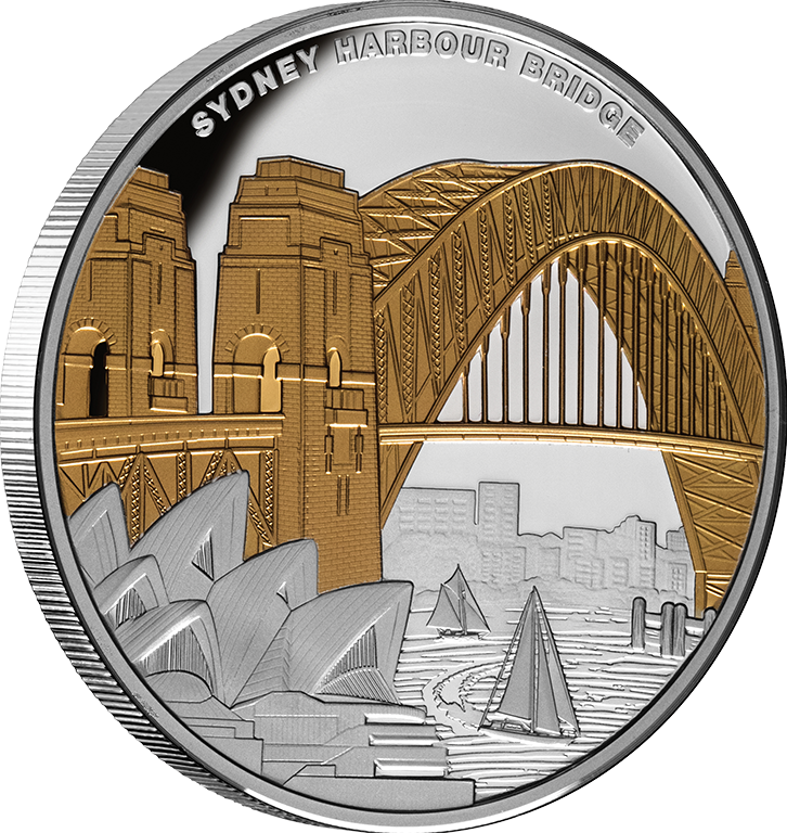 2022 $1 Sydney Harbour Bridge 90th Anniversary Gold Plated 1oz Silver Proof Coin