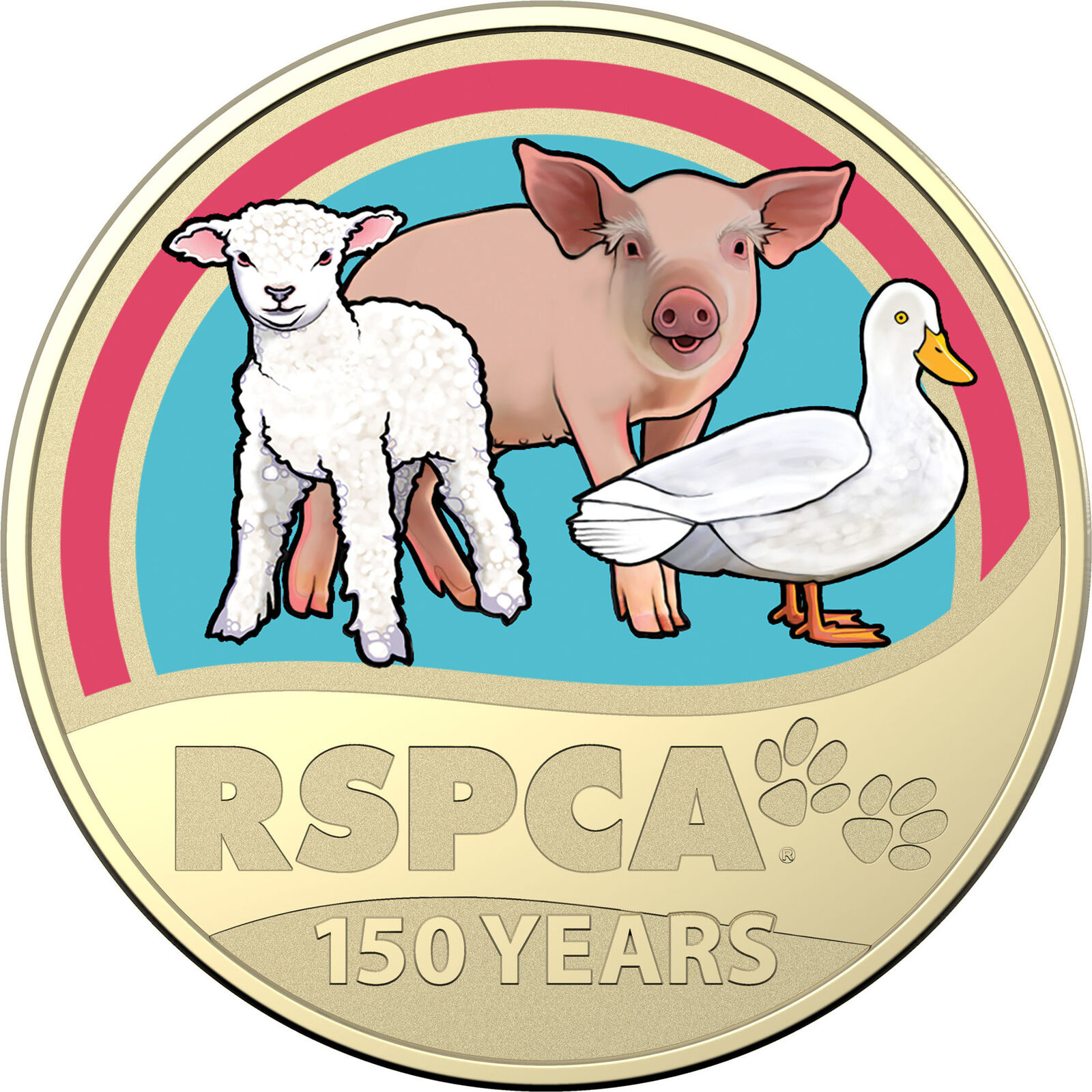 2021 $1 150th Anniversary of the RSPCA Aust. UNC Farm Animals Coloured Coin