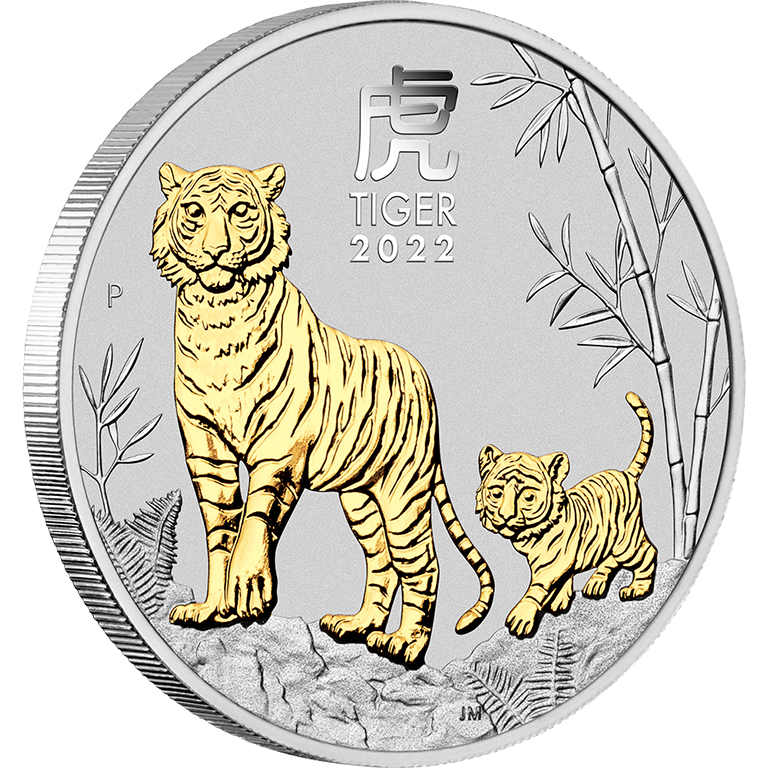 2022 Year of the Tiger 1oz Silver Gilded Coin