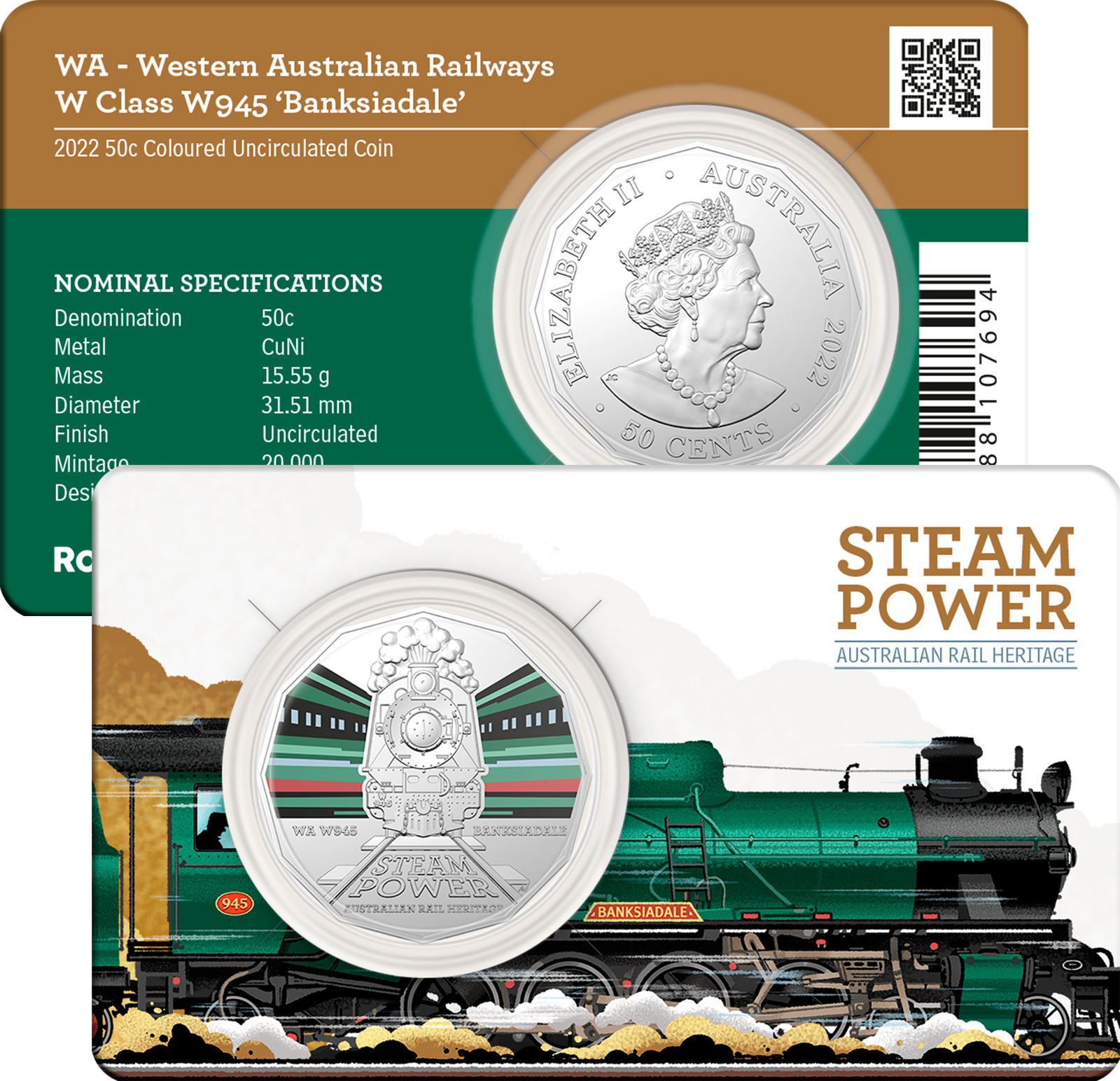 2022 50c Steam Power WA Railways W 945 Banksiadale UNC Coin