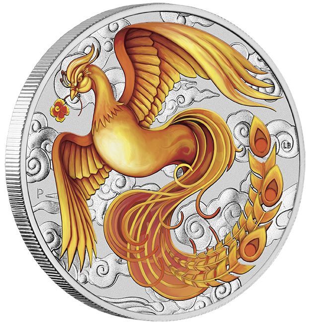 2022 $1 Chinese Myths and Legends Phoenix 1oz Coloured Coin Red and Gold