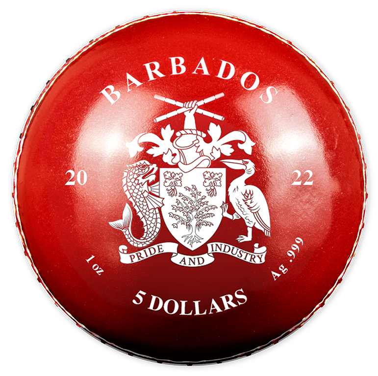 2022 $5 T20 Cricket World Cup1oz Ball-Shaped Coloured 1oz Silver Coin