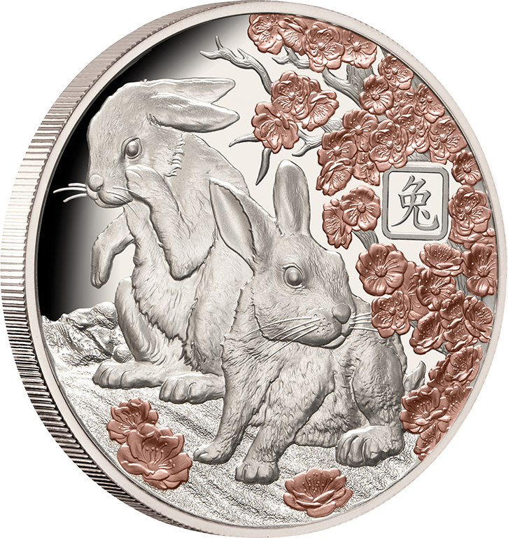 2023 $5 Lunar Rabbit Rose Gold Plated Silver Proof Coin