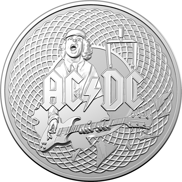 2022 $1 45th Anniversary of AC/DC Silver Frosted Coin