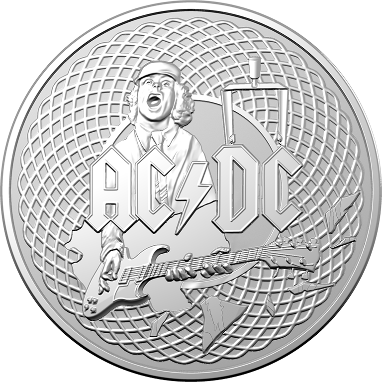 2022 $1 45th Anniversary of AC/DC Silver Frosted Coin