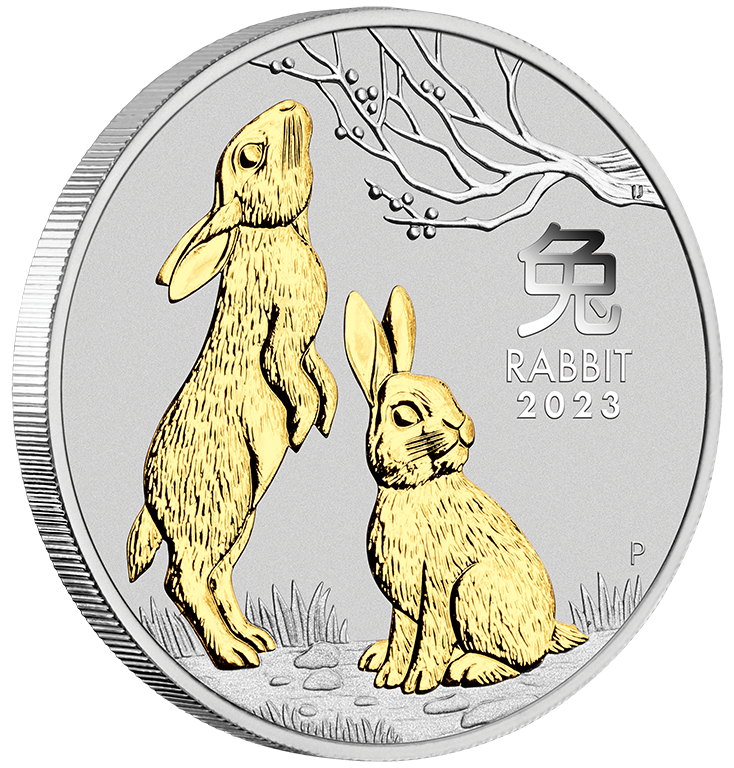 2023 $1 Year of the Rabbit 1oz Silver Gilded Coin