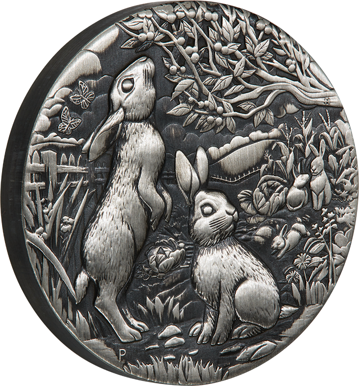 2023 $2 Year of the Rabbit 2oz Silver Antiqued Coin