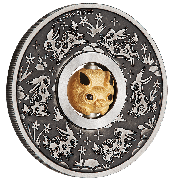 2023 $1 Year of the Rabbit 1oz Silver Antiqued Rotating Charm Coin