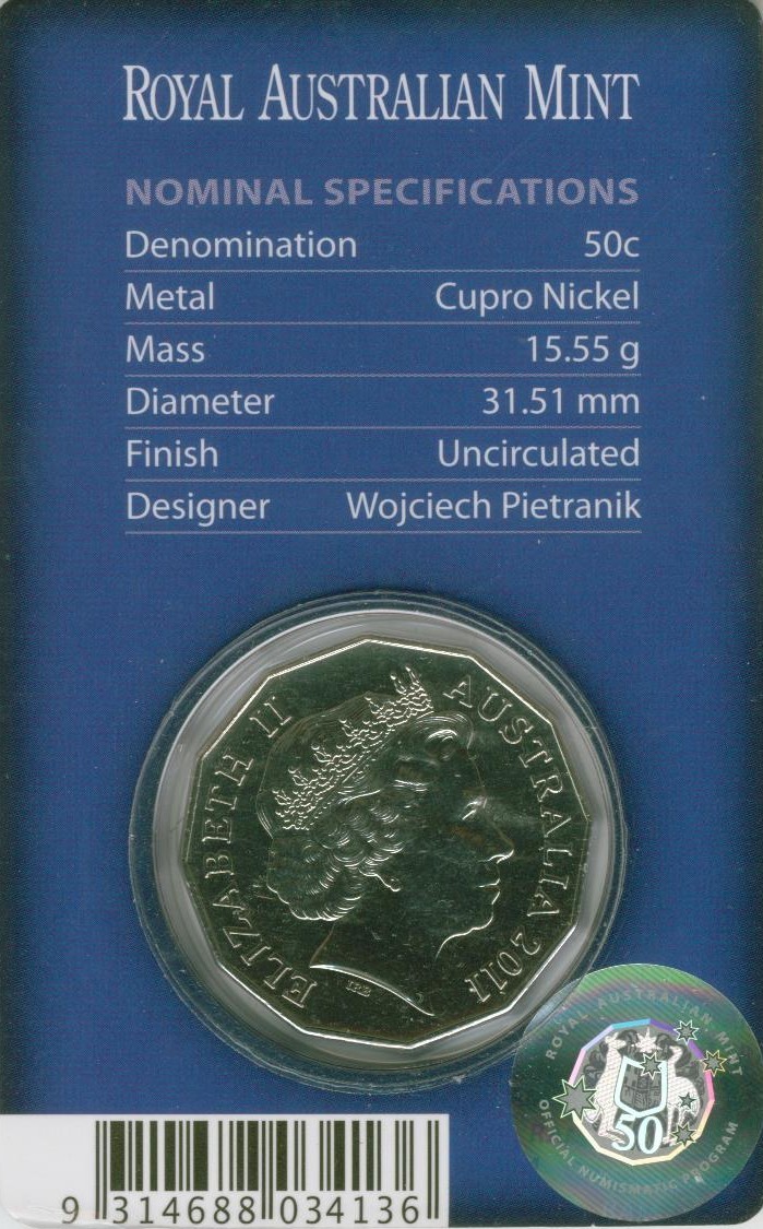 2011 UNC 50c Carded Coin 60th Anniversary of National Service