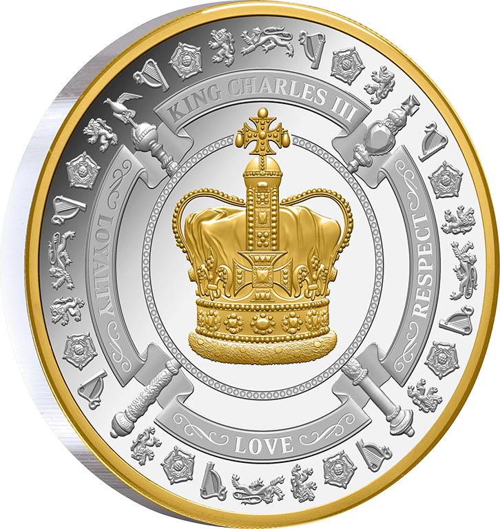 2023 $1 King Charles III Coronation Crown 1oz Silver Gilded Coin