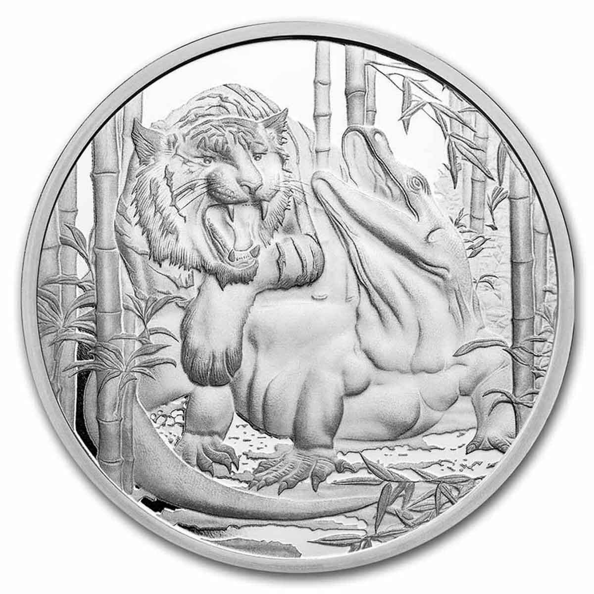 2022 $1 Apex Predators Komodo Dragon and Tiger 1oz Silver BUNC Coin
