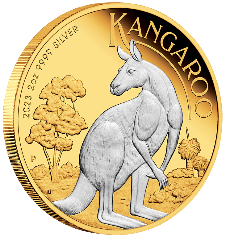 2023 $2 Australian Kangaroo 2oz Reverse Gilded Silver Coin