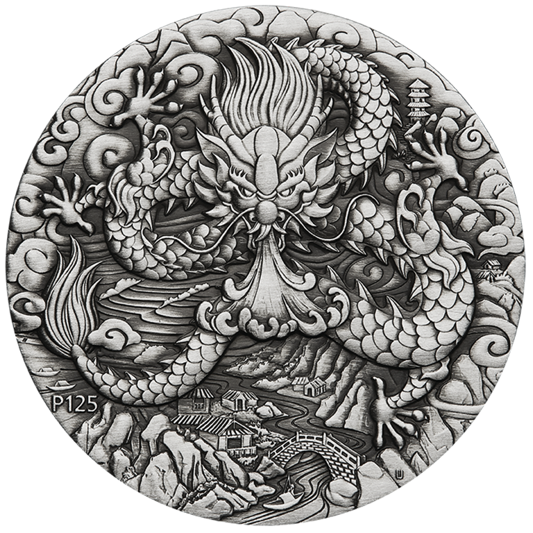 2024 $2 Year of the Dragon 2oz Silver Antiqued Coin