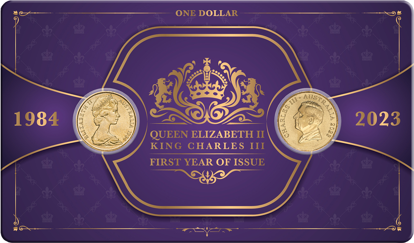 1984 First Elizabeth II & 2023 First Charles III $1 Al-Br Coin Pair
