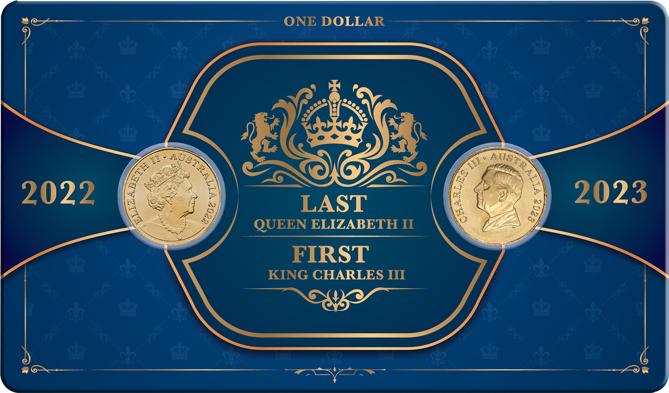 2022 Last Elizabeth II and First Charles III $1 Al-Br Coin Pair