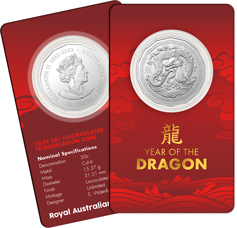 2024 50c Lunar Year of the Tetradecagon Dragon UNC Coin