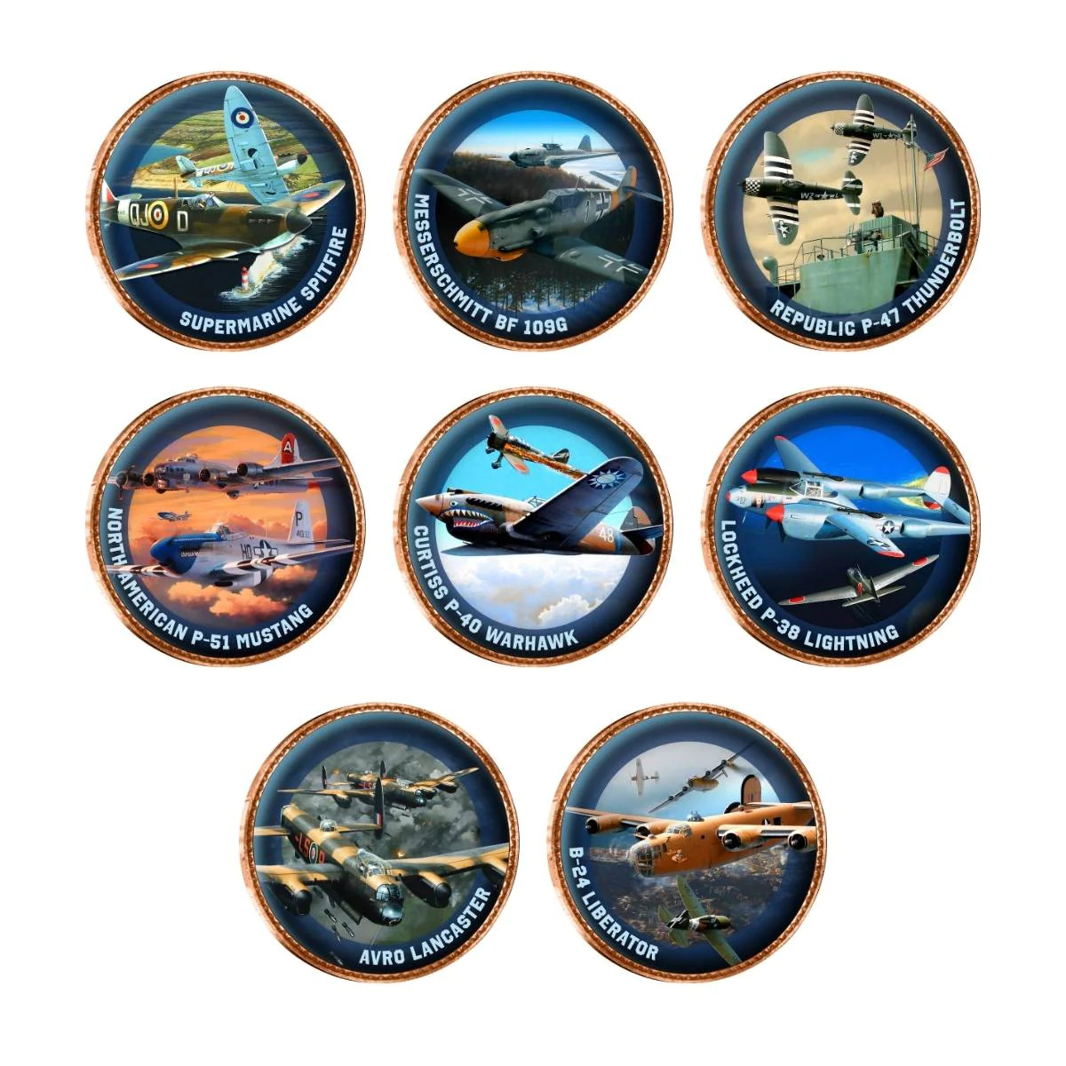 War for the Skies Second World War 9 Coin Enamel Penny Set