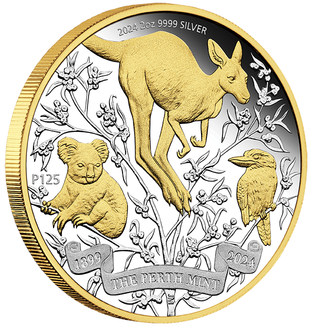 2024 $2 The Perth Mint's 125 Anniversary 2oz Silver Gilded Coin