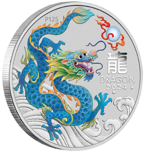 2024 $1 Australian Lunar Teal Dragon ANDA Perth Expo
