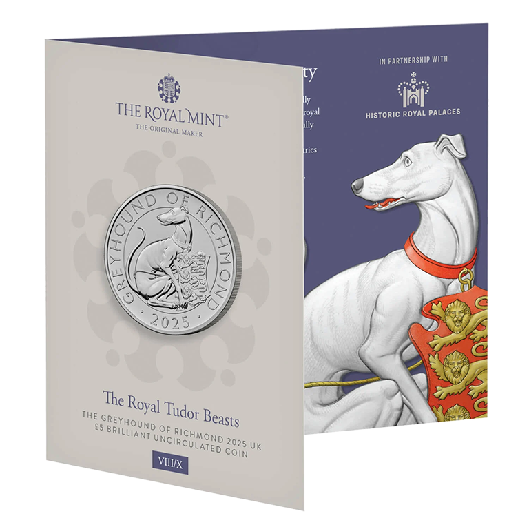 2025 £5 Royal Tudor Beasts The Greyhound of Richmond BUNC Coin