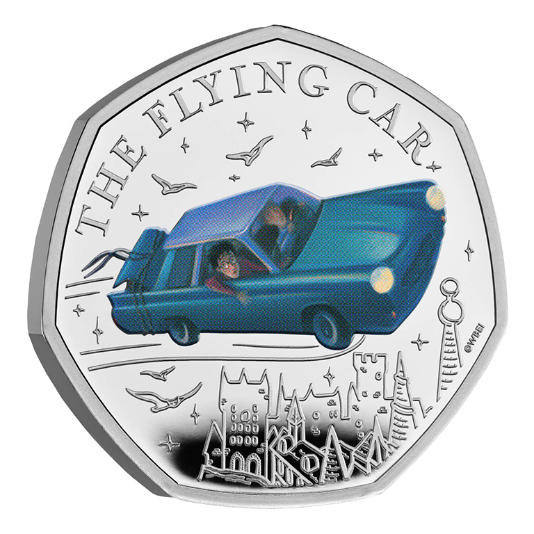 2025 50p Harry Potter - The Flying Car Coloured Silver Proof Coin