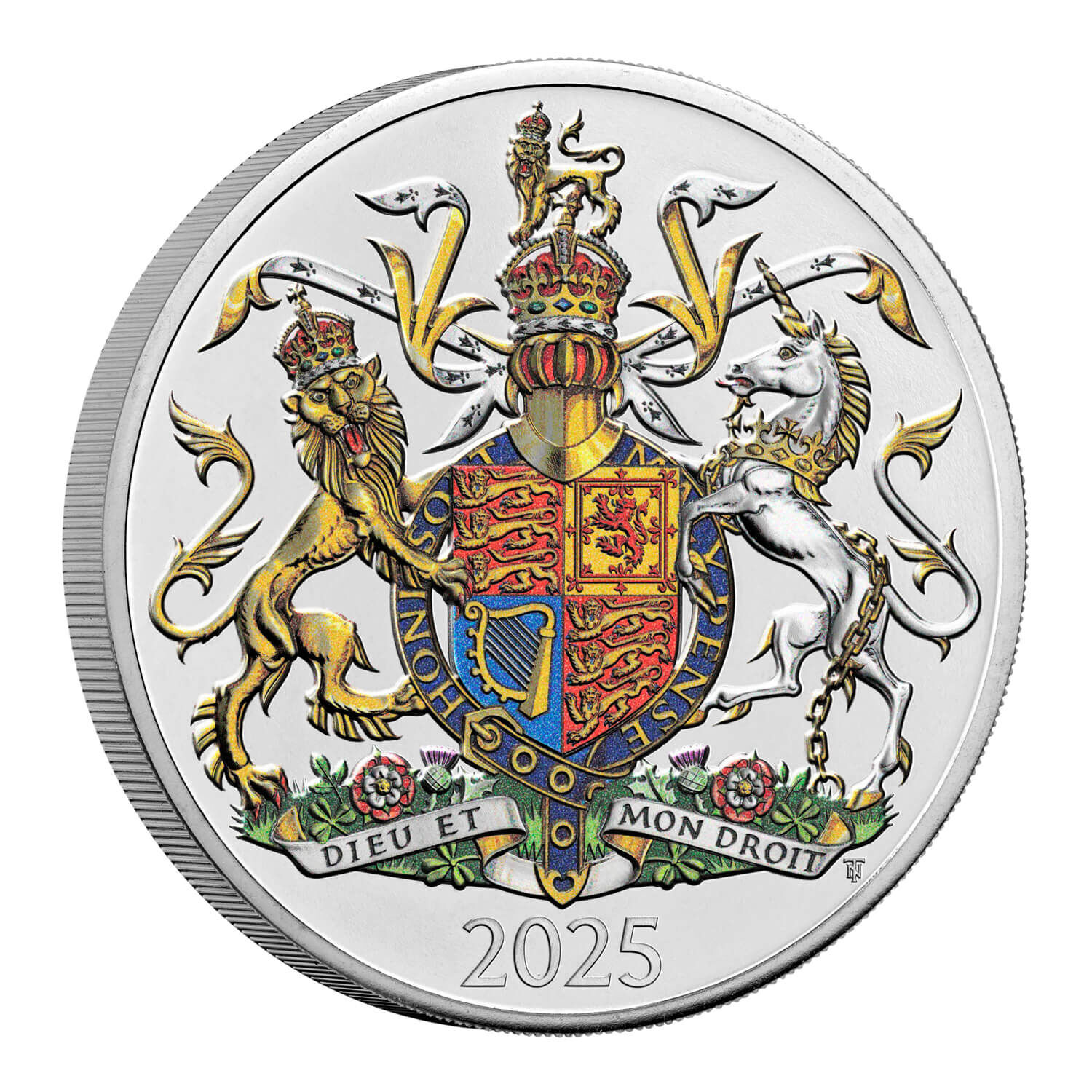 2025 £5 The Coat of Arms of His Majesty King Charles III BUNC Coloured Coin