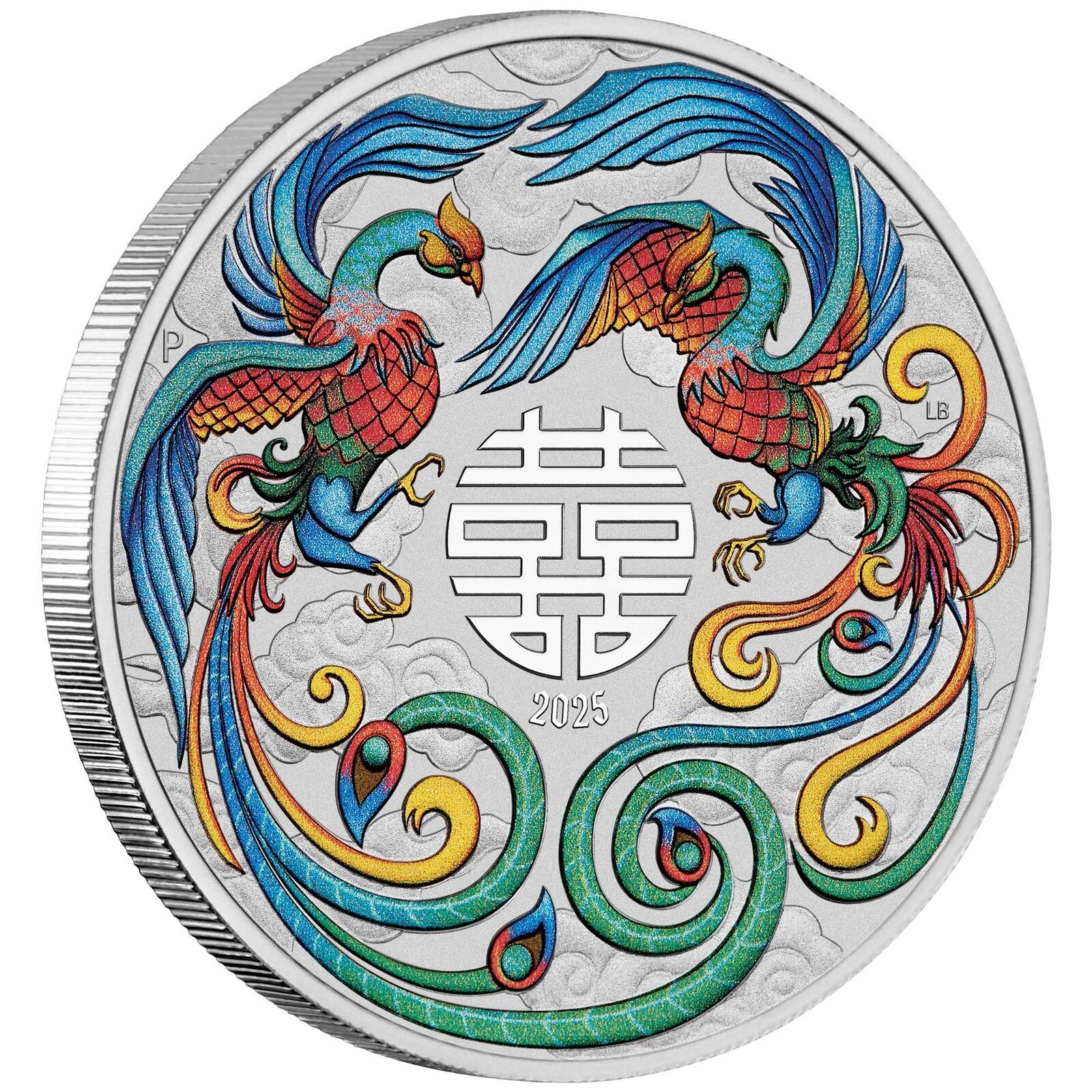 2025 $1 Chinese Myths and Legends Double Phoenix Silver Vivid Coloured 1oz Silver Coin